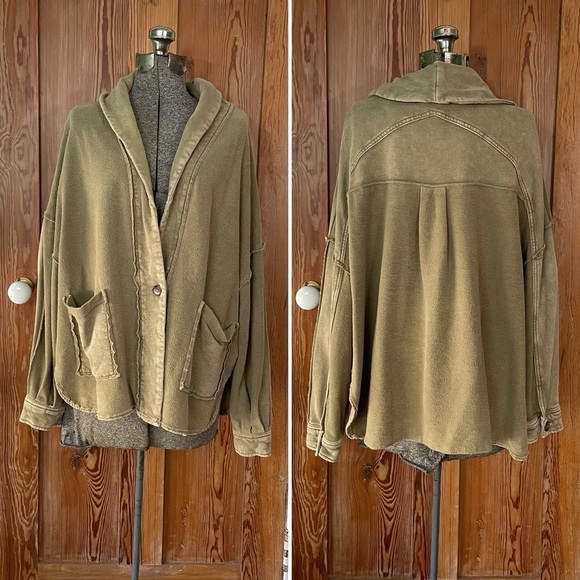 French Terry Reverse High-Low Grandpa Slouch Chore Jacket- Sz Med - Picture 13 of 13